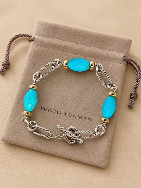 David Yurman Jewelry - David Yurman Turquoise Station Bracelet Sterling Silver 18K Gold Toggle